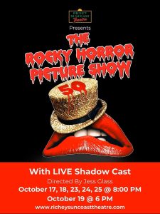 “Flyer for Richey Suncoast Theatre’s Rocky Horror Picture Show with live shadow cast, Oct. 17–25, 2025.”