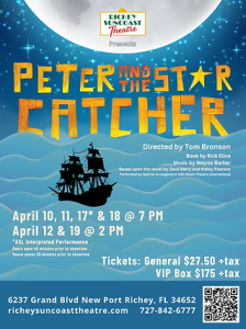 “Flyer for Peter and the Starcatcher at Richey Suncoast Theatre, April 10–19, 2026, with ASL interpreted performance.”